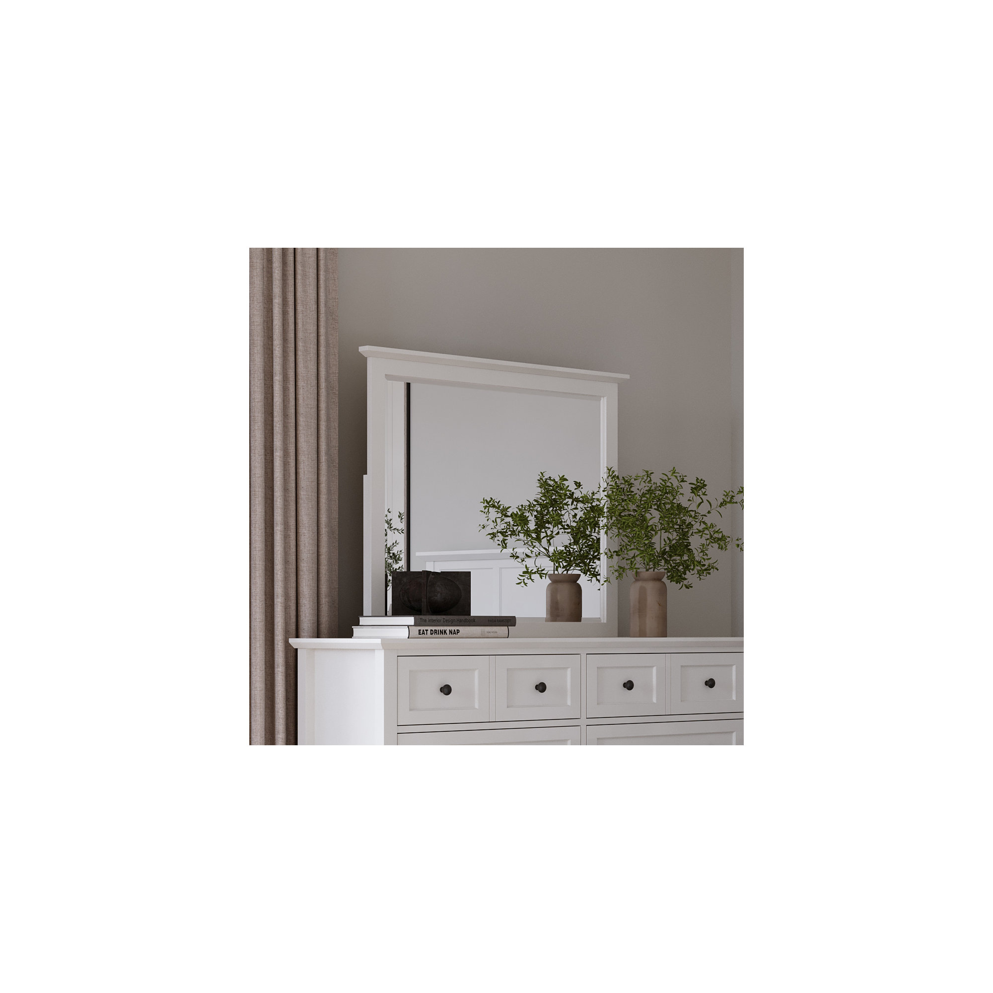 Monza Wood Rectangle Wall Mirror, Snowfall White