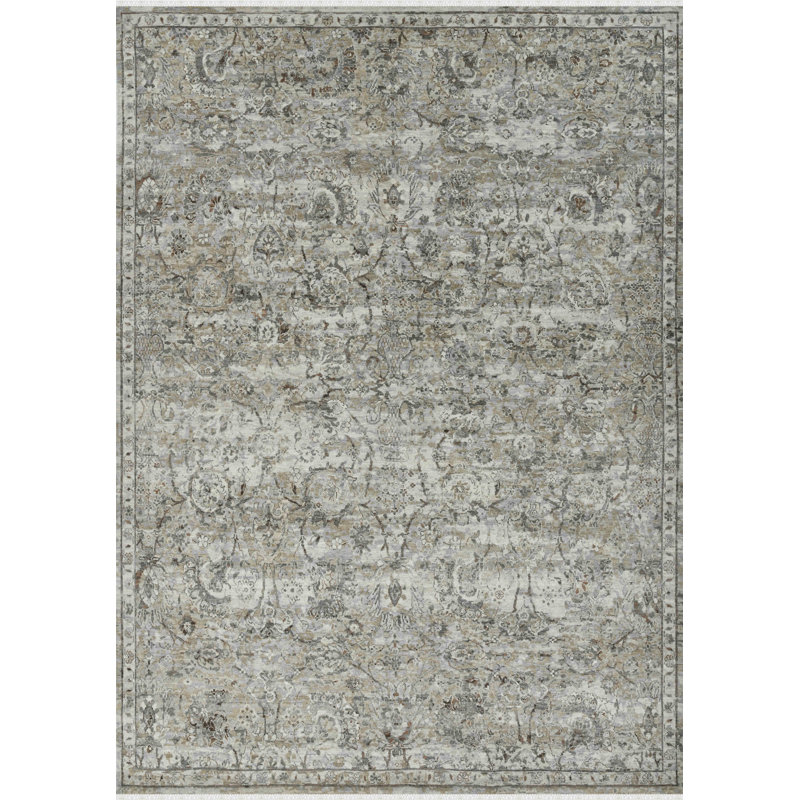 Nuit Arabe Classic Bordered Hand-Knotted Medium Gray Area Rug, 2' X 3', Rectangle 9' x 12'