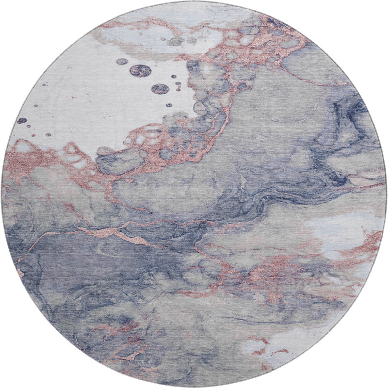 Premium Machine Washable Mayfield AMF2110 Abstract Rug, 8' Round, Blush