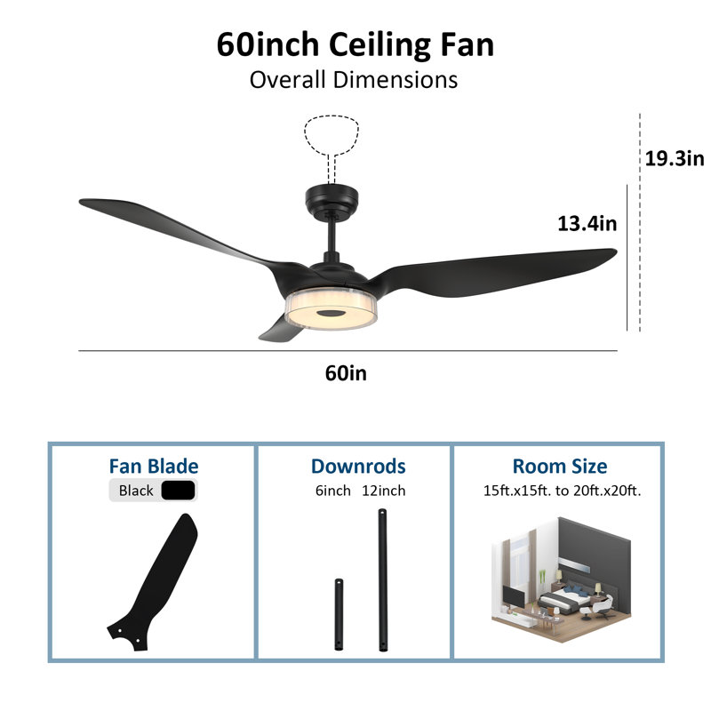Aroz 60'' Ceiling Fan with LED Lights, Black