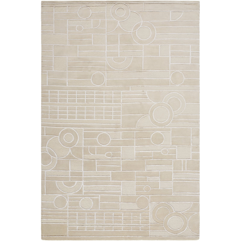 Hand Knotted Wool Geometric Area Rug in Tan, Rectangle 8' x 10'