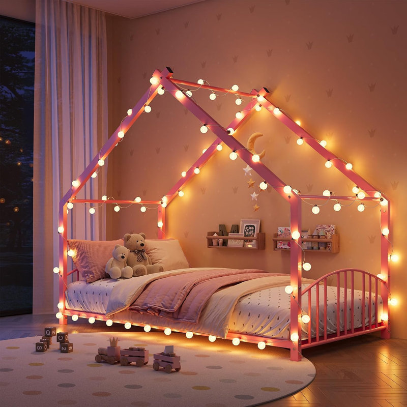 Lit de sol simple avec cadre de maison, Twin, Pink