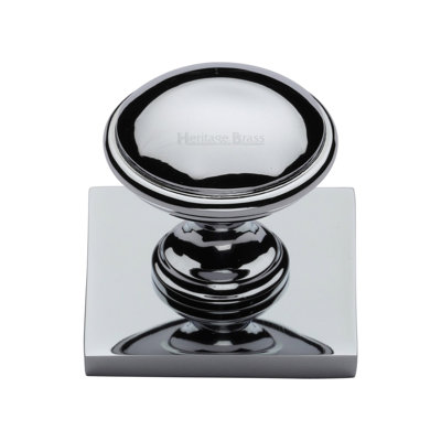 Heritage Brass Cabinet Knob Domed Design with Square Backplate