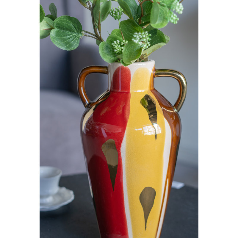 Ceramic Amphora Vase with Abstract Multicolored Finish