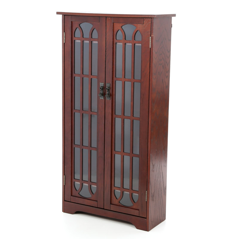 Armoire multimédia à panneau de fenêtre noire, Cerisier