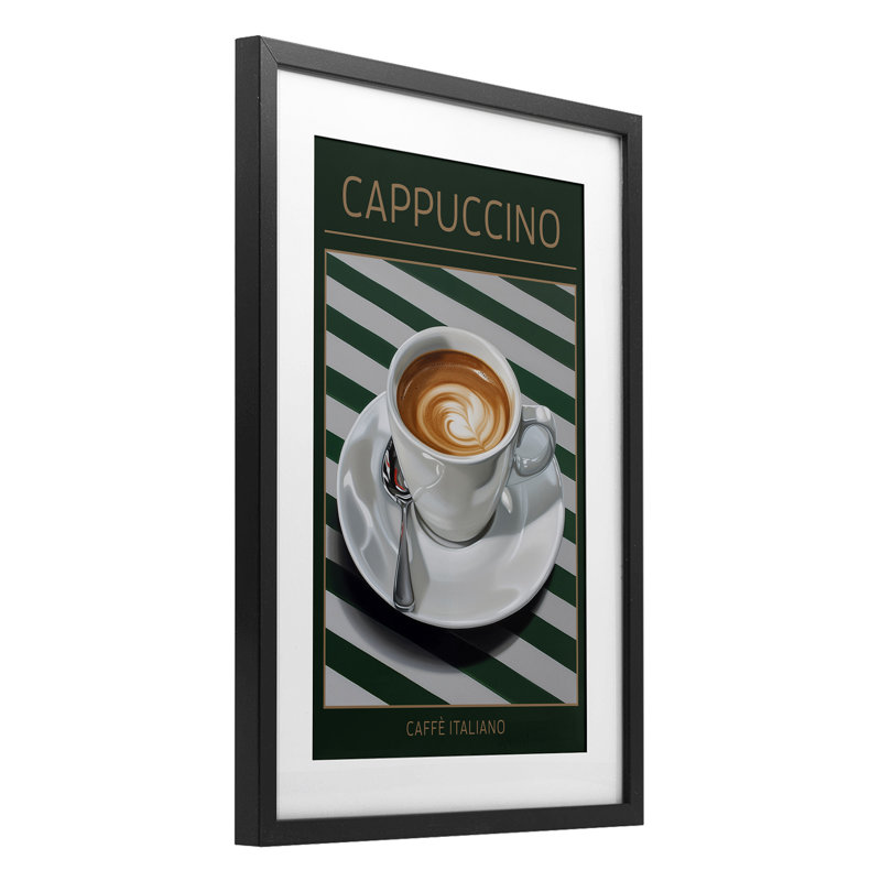 «Cappuccino Coffee over Stripes», reproduction encadrée sous verre, design par Andreas Magnusson, H 23 po x l 17 po