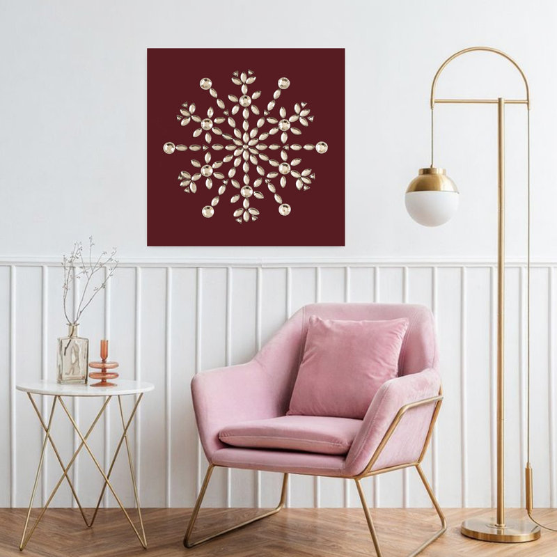 Crystal Snowflake Elegant Geometric Abstract Winter Landscape Wall Art Print by Renate Holzner - Wrapped Canvas Print