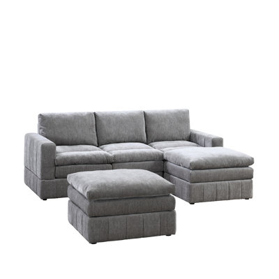 Modular Living Room Sectional 5Pc - Grey Suede, Classic Look, Seat Graphite Color, Seat, Wood Frame