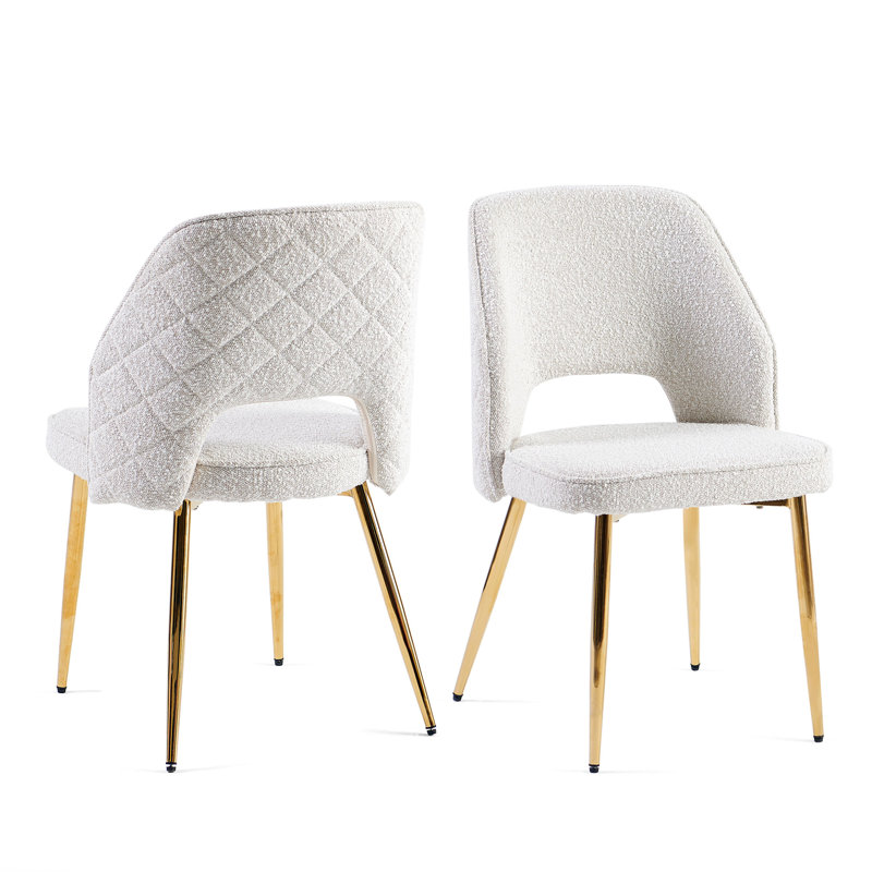 17.71'' H Velvet Upholstered Side Chair, Beige Boucle
