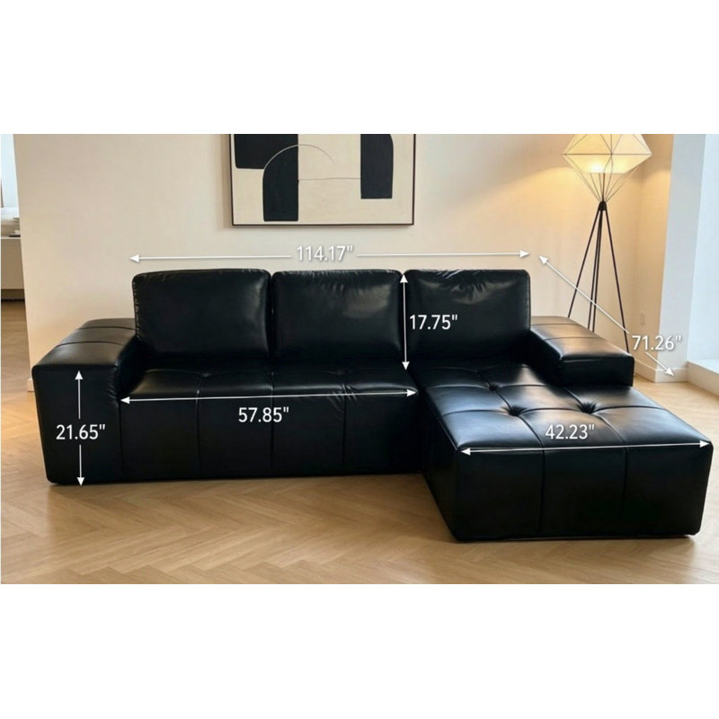 Canapé d'angle en cuir noir de 114 pouces, aucun assemblage requis, Black, Orienté à droite