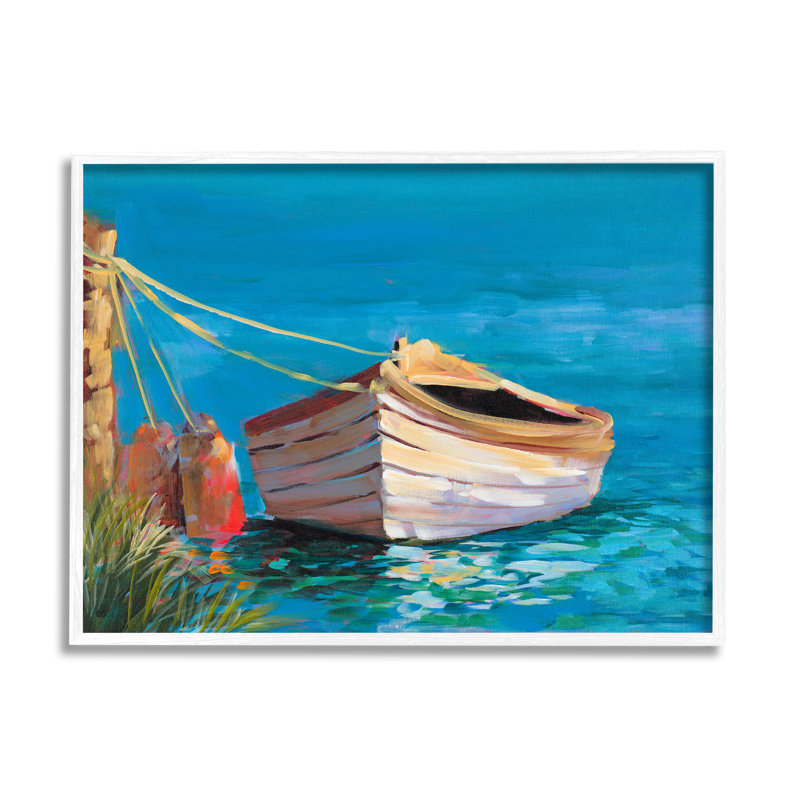 White Framed Docked Boat Landscape Canvas Print, 14" x 11"
