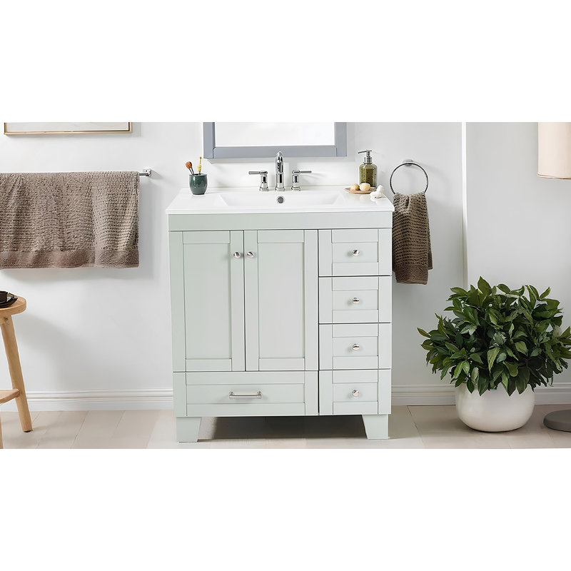 Meuble-lavabo de salle de bain avec lavabo et tiroirs à fermeture en douceur, Bleu/gris