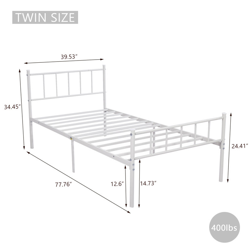 Metal Bed, Twin, White