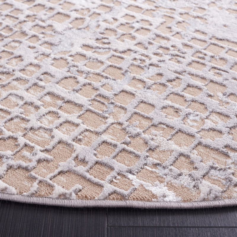 Tapis beige / gris Minyard 254, Rond 6 pi 7 po