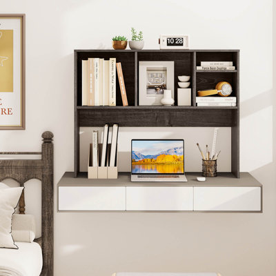 Computer Desktop Bookcase Countertop Storage Bookshelf Organizer with 4 Cubbies Coffee