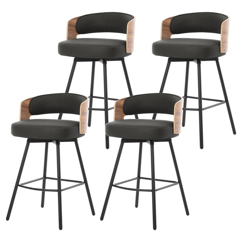 Swivel Upholstered Counter Stool with Metal Frame, Black