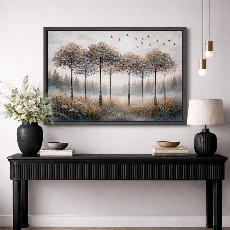 Arbre d'automne, art de ligne de forêt rustique, photos de salon, impression sur toile encadrée, H 16 po x l 24 po x P 1,5 po