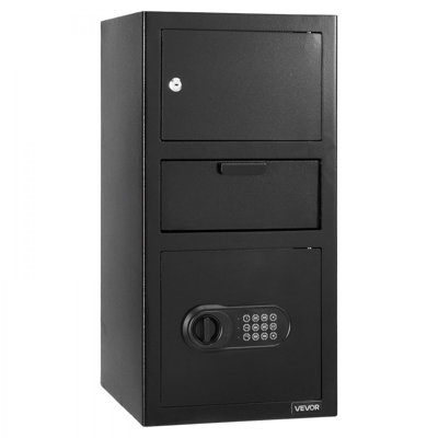 3.6 Cubic Feet Drop Safe, Large Capacity Front Drop Slot Safe Box with Digital Keypad, Heavy Duty 3 Tiers Cash Depository Box with Spare Keys for Cash, Bank Slip, Jewellery, Document, Bill, Black