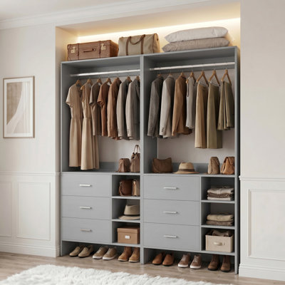 5ft Closet System with Wooden Drawers and Hanging Rods