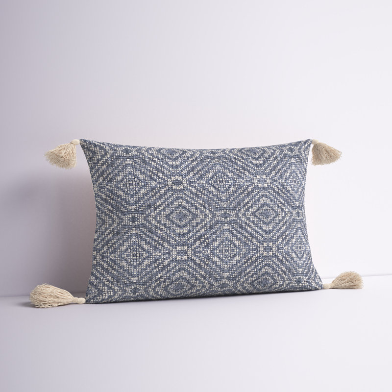 Housse de coussin rectangulaire en coton Frison Tribal Diamond, Bleu, Pas de remplissage