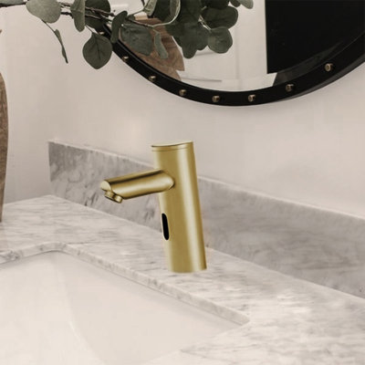 BathSelect Brushed Gold Tone Platinum Automatic Thermostatic Commercial Sensor Tap Solid Brass Construction