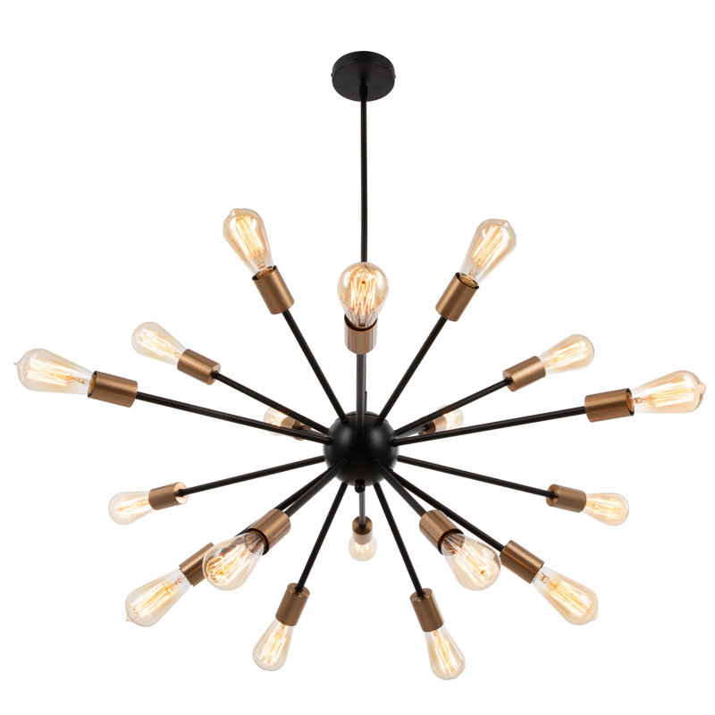 Lustre sphérique spoutnik à 18 lumières Califano, Noir et laiton