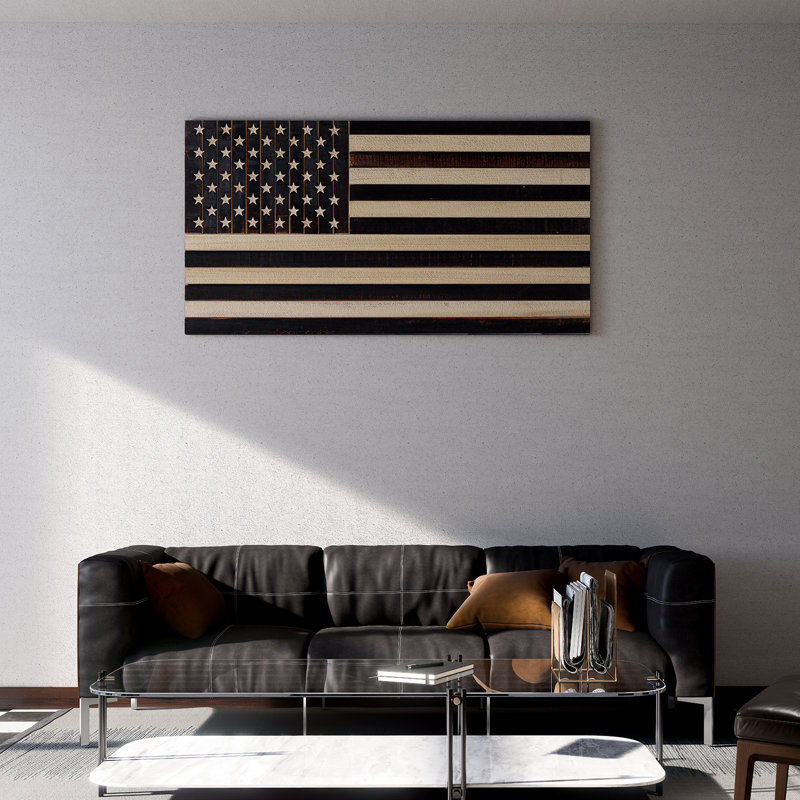 Décoration murale drapeau américain, Noir, H 38 po x l 72 po x P 0,8 po