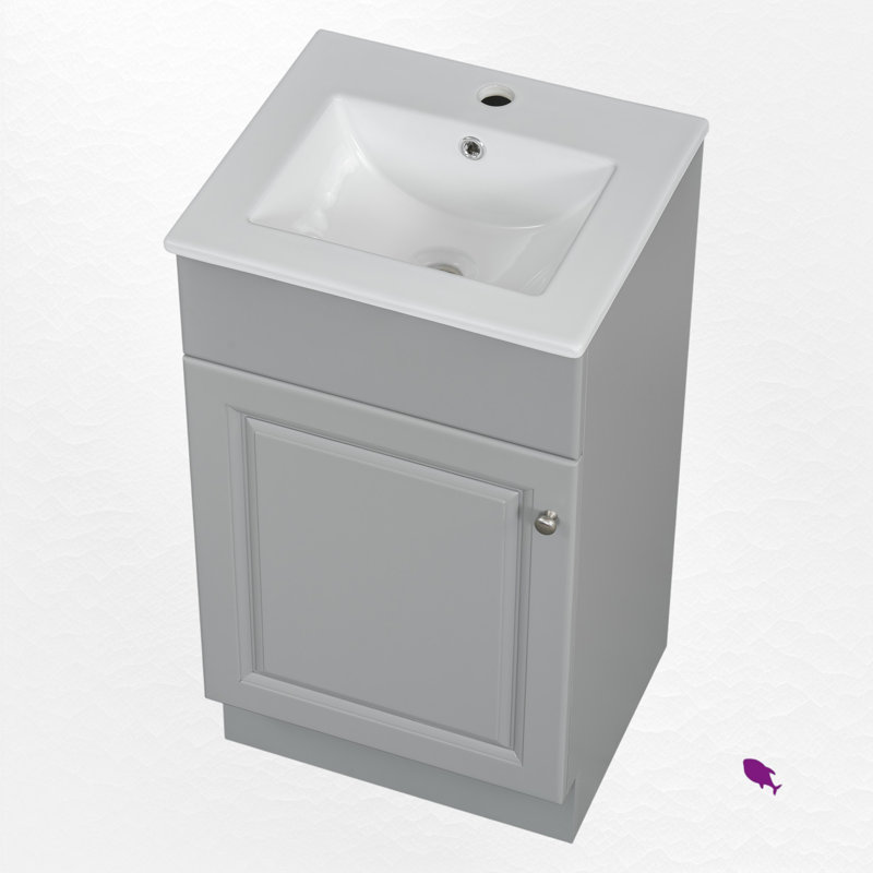 Ensemble de meuble-lavabo simple 18 po avec plateau en céramique, Argent, Gris