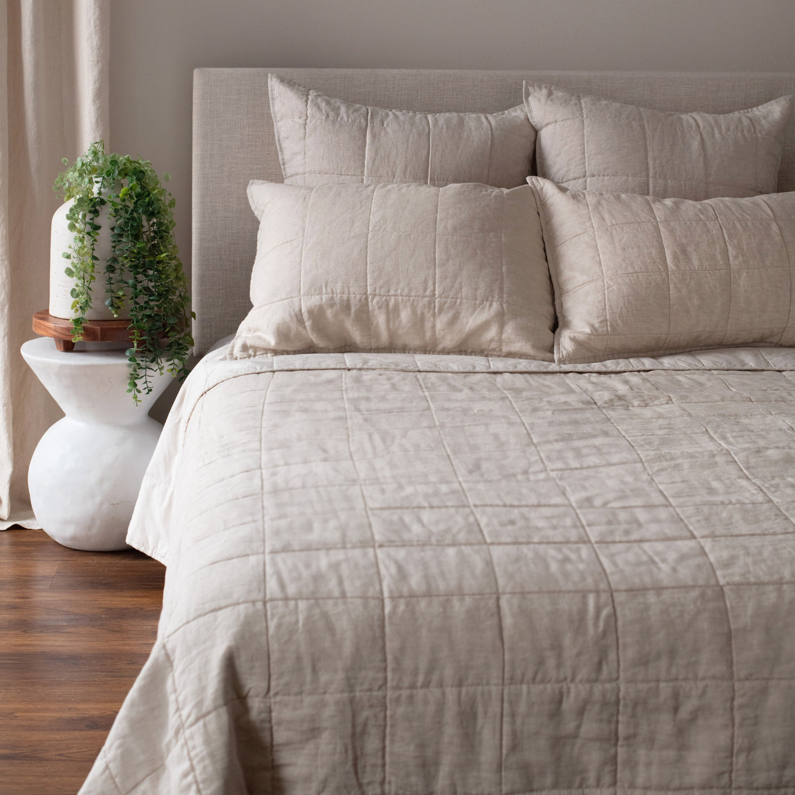 French Linen Box Stitch Quilted Sham Set, King, Putty Heather