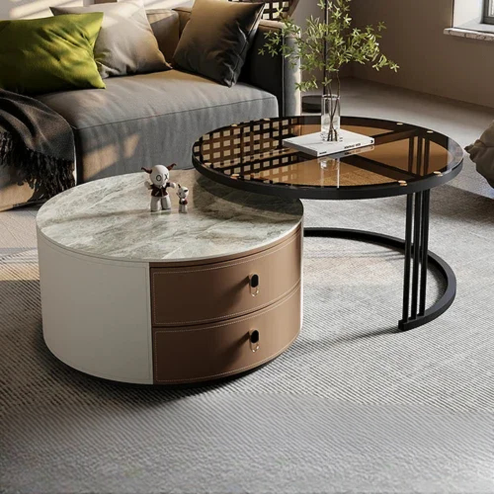 Orren Ellis Living Room Storage Coffee Tables Luxury Round Wood Nordic ...