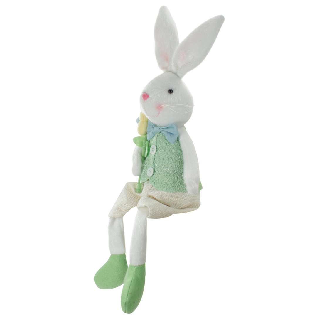 24" White and Green Boy Bunny Rabbit Easter and Spring Table Top Figure Northlight Seasonal