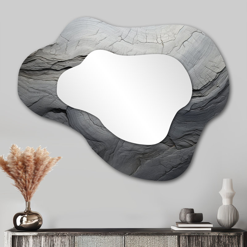 Grey and white stone river III - Abstract Asymmetrical Unique Mirror, Grey Cloud Large Wall Mirror, Printed Metal Art