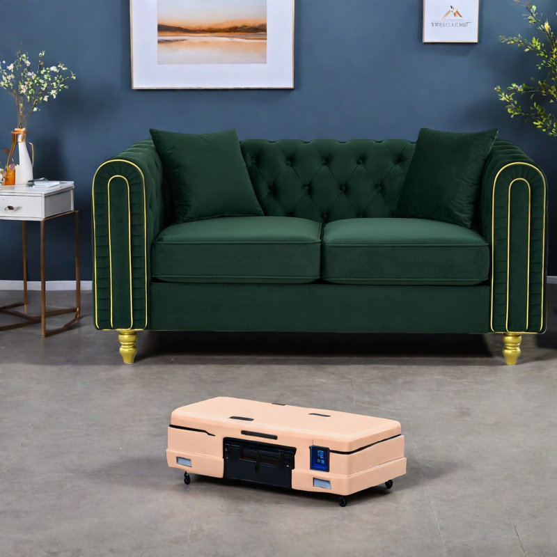 Canapé moderne, causeuse en velours vert de 63 pouces Chesterfield