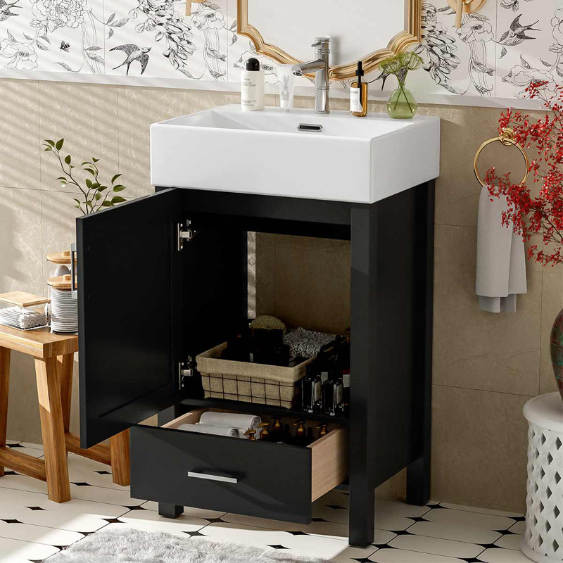 Modern 20.28'' Bathroom Vanity With Ceramic Sink, Black