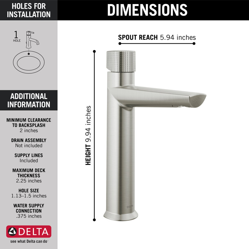 Galeon Single Hole Bathroom Faucet with Drain Assembly, Lumicoat Stainless
