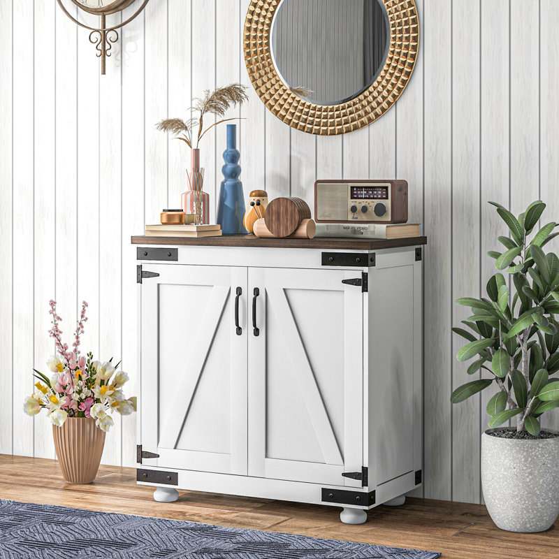 Buffet de rangement moderne, armoire avec tablette et porte réglables, brun blanc patiné pour tablette de porte de grange, armoire, l 31,1 po x P 15,4 po