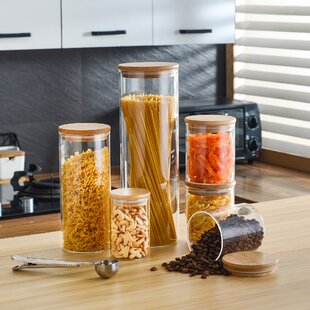JoyJolt Borosilicate Glass Jars With Bamboo Lids. 6 Pc Set of Air Tight  Sealable Containers. Food Jar Canisters with Airtight Lid for Pantry  Storage