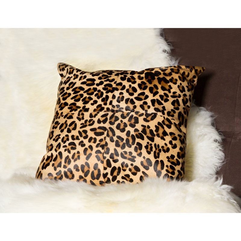  (Ensemble de deux) Coussin décoratif en cuir de vache gris et argent, Brun