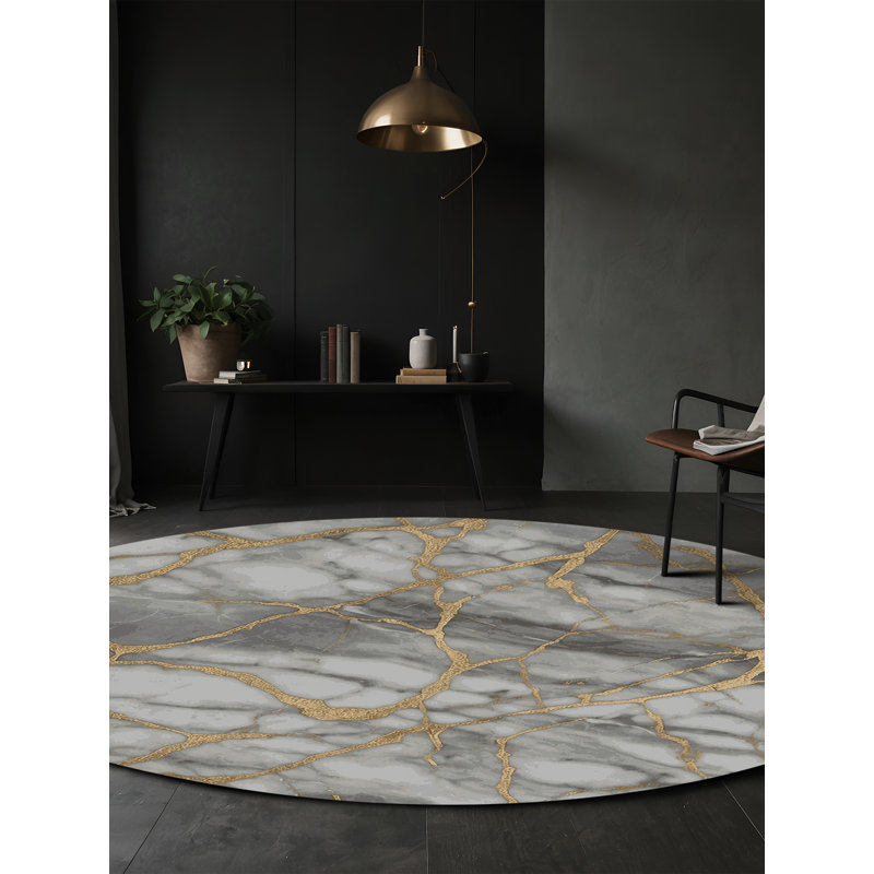 Machine Washable Gray Area Rug, Round 7'
