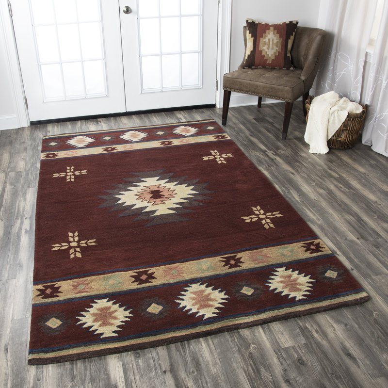 Tapis rouge / beige / brun en laine touffeté à la main Tyngsborough, Rectangle 8 pi x 10 pi