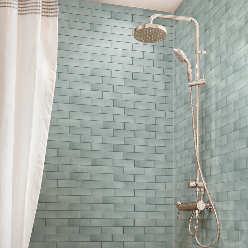 Coco 2" x 6" Porcelain Subway Wall Tile, Blue Grass