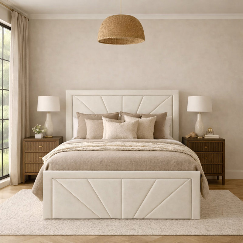 Phoenix Upholstered Storage Bed Frame, Cream, Double (4'6)