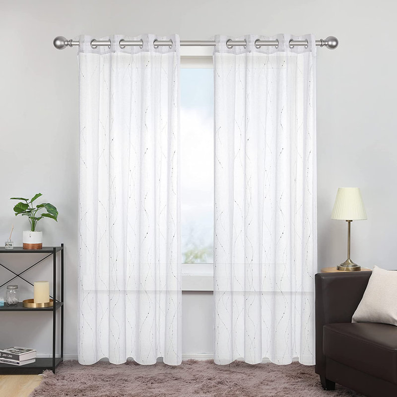 Cassien Sheer Curtain Pair, 52" W x 96" L, White/Silver
