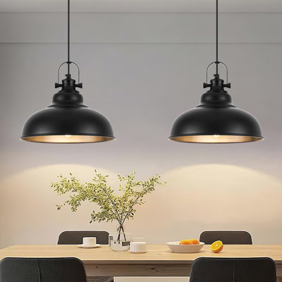 Black Pendant Lights Kitchen Island, 2 Pack Farmhouse Pendant Light Fixtures (11.41" W), Island Pendant Light for Kitchen, Dining Room, Bedroom