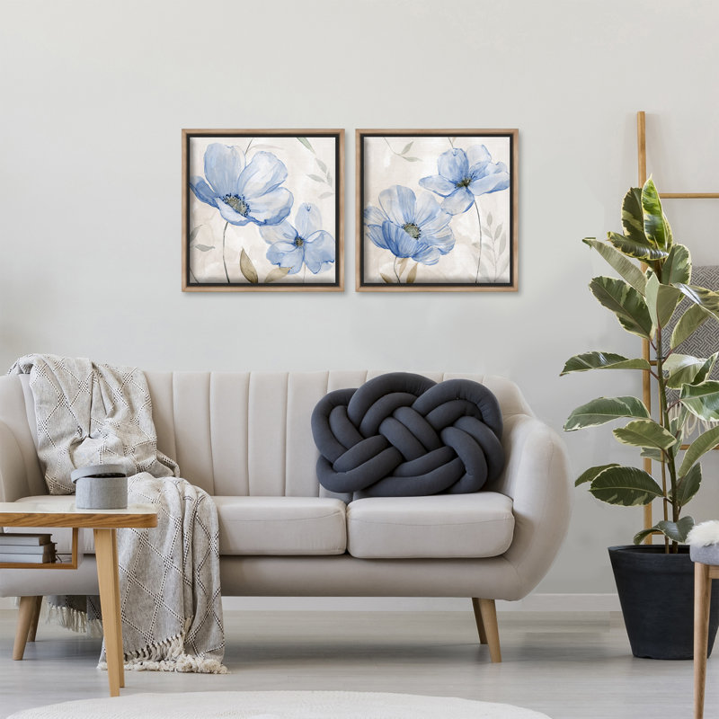 Ensemble de 2 toiles flottantes encadrées Blue Tone, Cadre flottant orme Montalcino, H 18 po x l 18 po