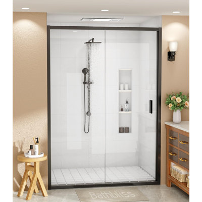 Porte de douche coulissante simple encadrée avec verre trempé transparent de 1/4 po (6 mm) de l 48 po x H 76 po