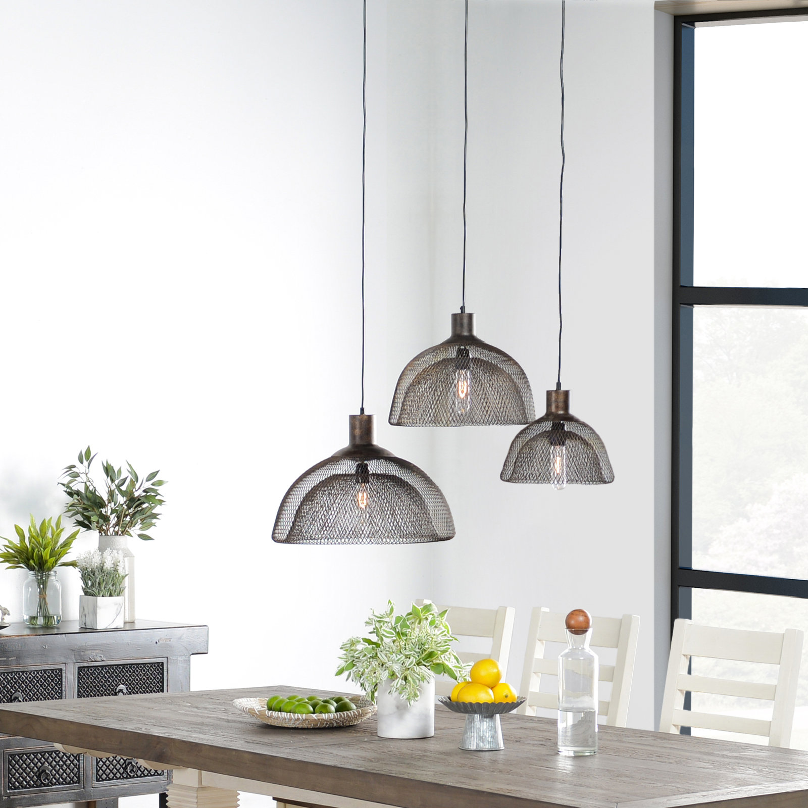 Single Light Metal Pendant, 8" H x 10" W x 10" D, Brown