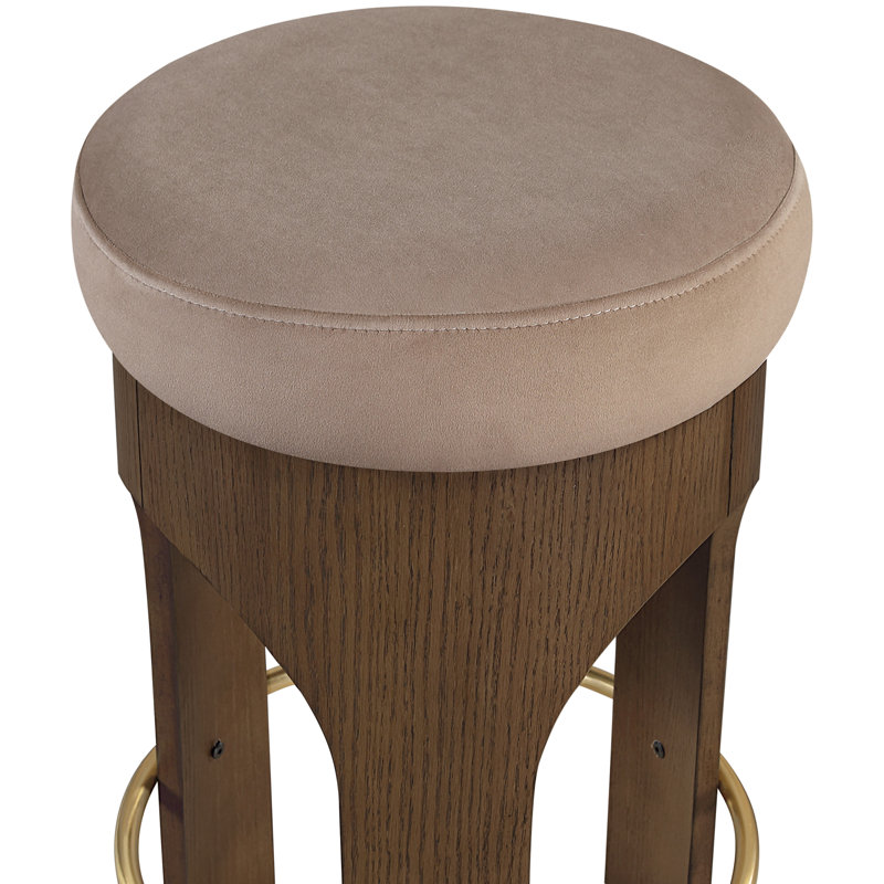 Tabouret de comptoir rembourré en velours Bocceli, Velours taupe, Brun