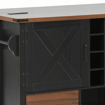 Chariot de rangement pour îlot de cuisine 54 "avec rallonge, prise de courant Farmhouse