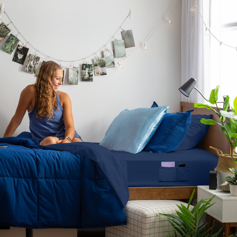 Dual Side Pocket Microfiber Fitted Sheet, Blue, King Fitted Sheet